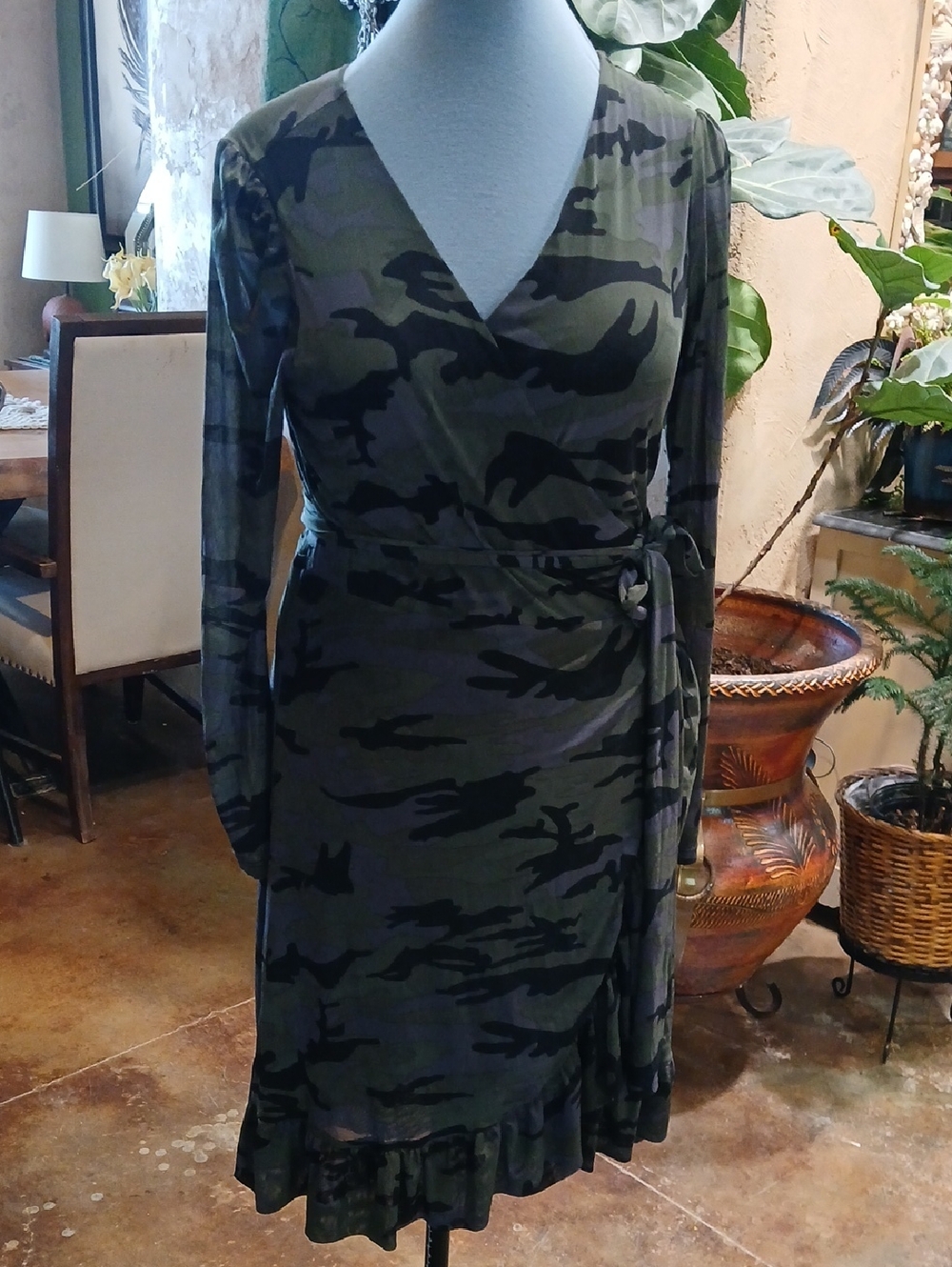 Scoop Women's Green Camo Wrap Dress